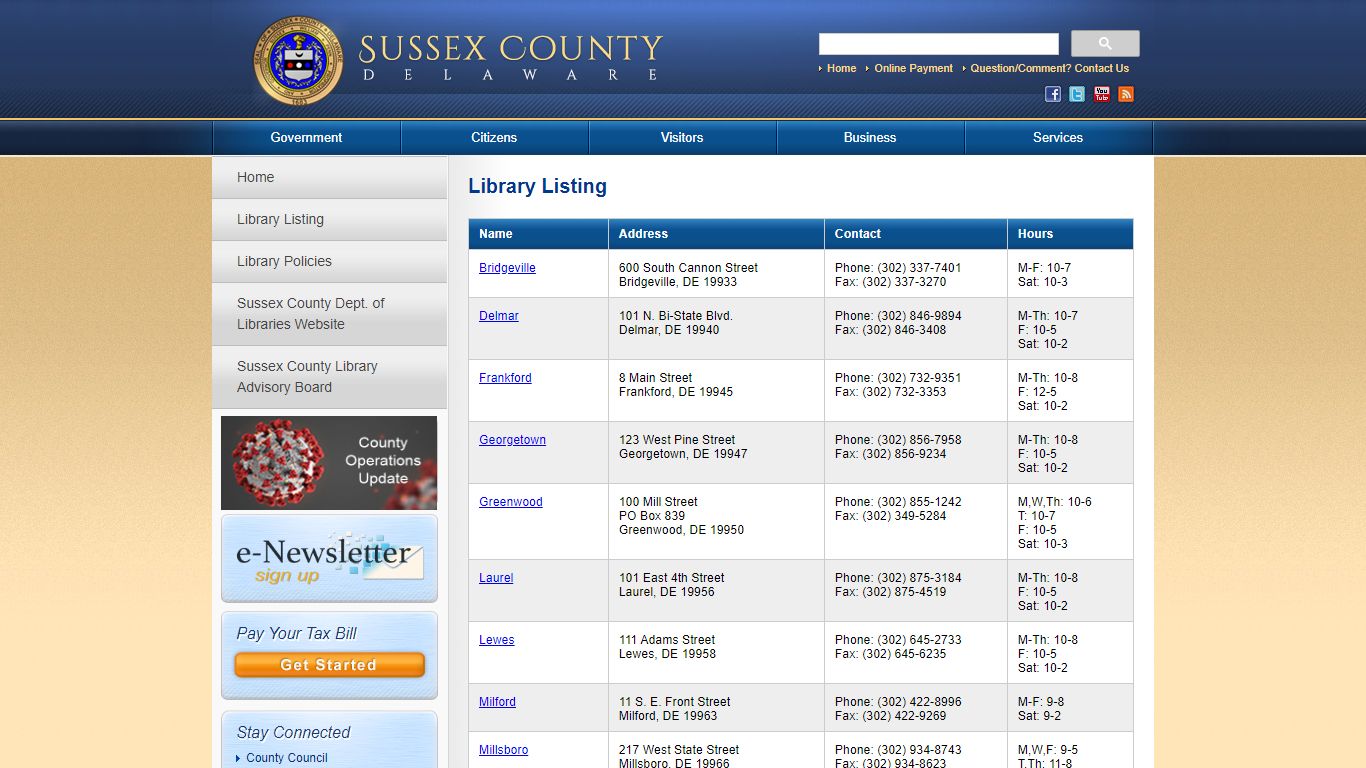 Library Listing | Sussex County